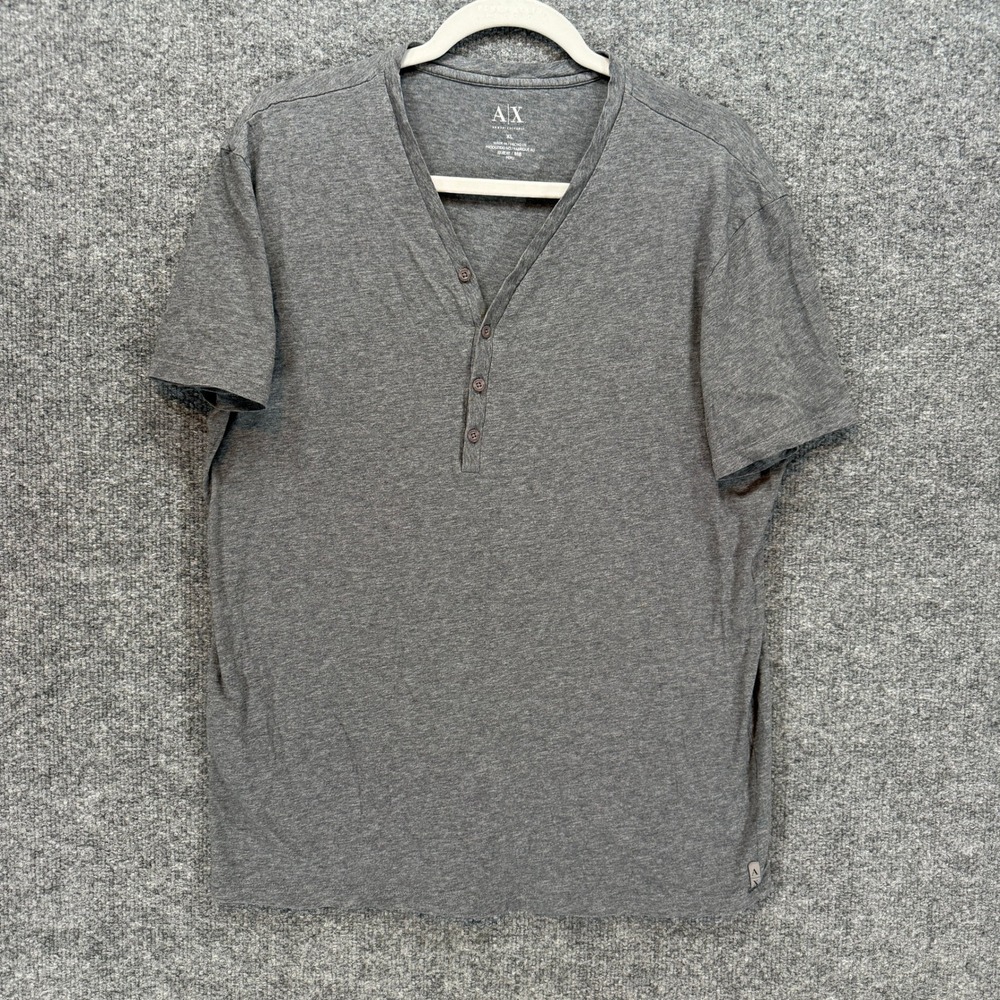 Armani Exchange Henley Shirt Mens Large Gray Short Sleeve Tshirt Casual Stretch
